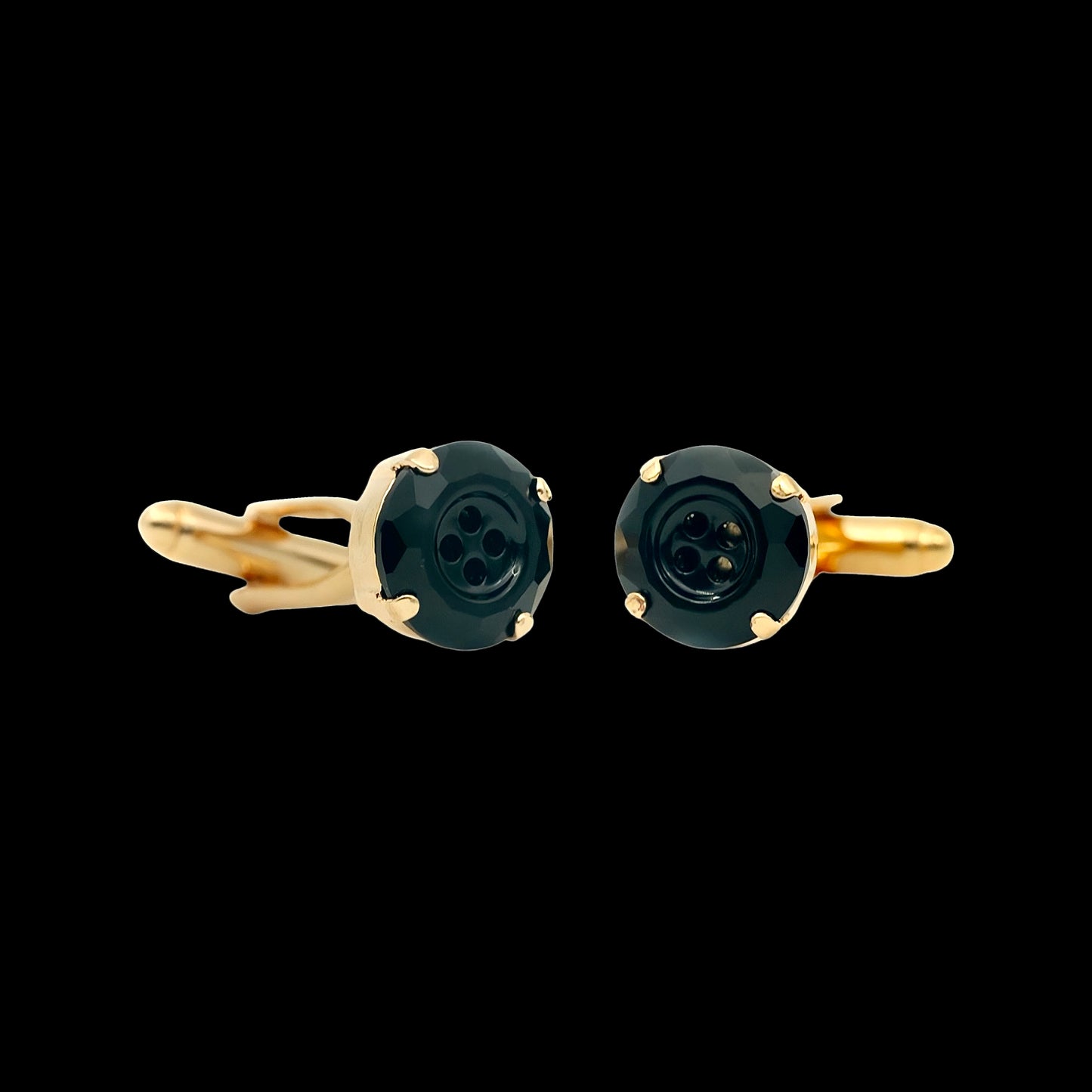 Black Button Crystal | Yellow Gold Base